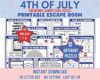 Escape Room del 4 luglio per bambini, Escape Room stampabile per bambini, Gioco per feste del 4 luglio, Attività per bambini del 4 luglio, Escape Room estiva per bambini