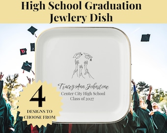 Personalized High School Graduation Jewelry Dish, Custom Grad Ring Tray, Class of 2027 Keepsake Gift for Graduate, Graduation Keepsake Gift