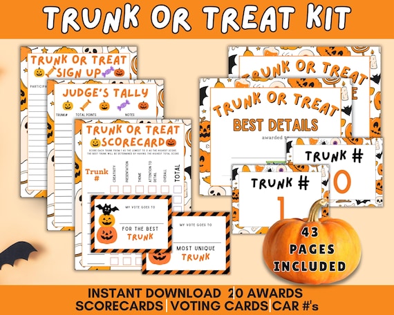 Trunk or Treat Kit, Trunk or Treat Awards, Trunk or Treat Voting cards, Trunk-or-Treat sign-up sheet, printable Halloween Trunk or Treat