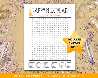 Happy New Year Word Search, New Year Word Search for Adults, Printable New Years Eve Activity, Self Care Activity, Winter Word game