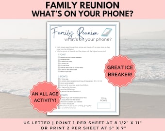 Family Beach Reunion What's on Your Phone, Family Group Game, Reunion cell phone activity, Family Ice Breaker game, Summer Family Reunion