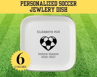 サッカーのシニアシーズン向けパーソナライズギフト、サッカージュエリーディッシュ、カスタム名と番号入り小物入れ、女子サッカー選手、サッカーママへのギフト