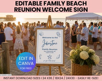 Editable Family Beach Reunion Welcome Sign, Family Welcome Sign, Custom Reunion Poster, Summer Family Reunion, Family Reunion Decoration