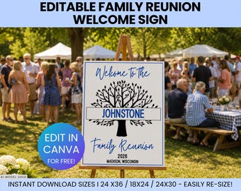 Editable Family Reunion Welcome Sign, Family Tree Welcome Sign, Custom Reunion Poster, Summer Family Reunion, Family Reunion Decoration Sign