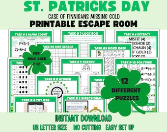 St Patrick's Day escape room for kids, Printable escape room for kids, St. Patricks Day party game, Kids St Patty day activity, Escape room