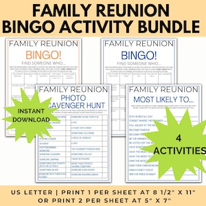 FAMILY REUNION BINGO, family party games, summer reunion games, family reunion activities, reunion bingo, find the family member, family scavenger hunt