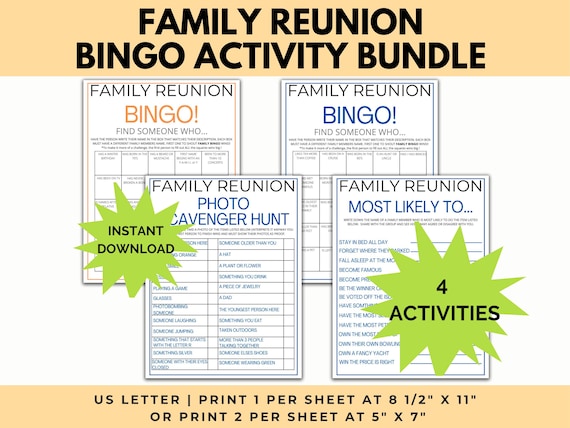 Family Reunion activity pack, family activity, reunion games, reunion bingo game, printable reunion games, family reunion, fun family game