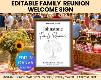 Editable Family Reunion Welcome Sign, Family Tree Welcome Sign, Custom Reunion Poster, Summer Family Reunion, Family Reunion Decoration Sign