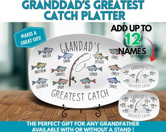 Grandad's Greatest Catch Platter, Father's Day Gift for Grandfather, Custom Grandkids name gift for Grandfather, Grandad's grilling platter