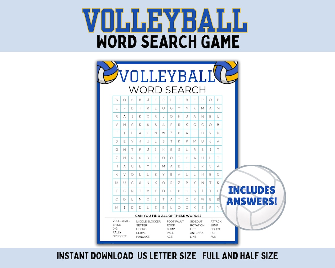 Volleyball Word Search Game, Volleyball Team Building Activity ...