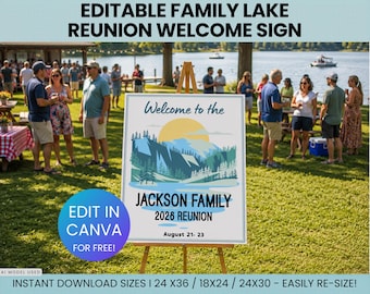 Editable Family Reunion Welcome Sign, Lake Reunion Welcome Sign, Custom Reunion Poster, Welcome Sign Family Reunion, Summer Family Reunion
