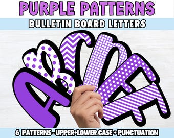Letras moradas para tablón de anuncios, letras de colores sólidos para tablón de anuncios, decoración brillante para el aula, decoración imprimible con letras moradas para el aula