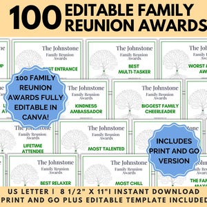 Prêmios editáveis para reunião familiar, certificados engraçados para família, jogos para reunião familiar, prêmios para família para impressão, prêmios para festa de reunião familiar