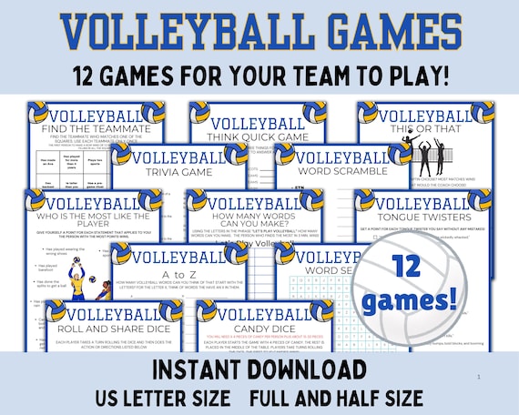 Printable Volleyball Games, Volleyball team building games, Volleyball party games, volleyball team bonding, Volleyball activities, v bundle