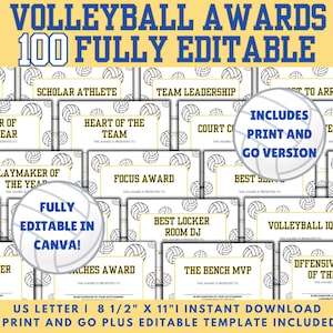 Editable Volleyball Awards, Funny Volleyball Awards, End of season Award Certificates, Volleyball team awards, Volleyball banquet awards