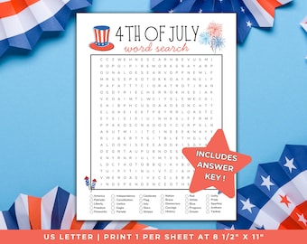 4th of July Word Search, America's Birthday Party Game for Adults, Printable Independence Day Activity, Patriotic Word Search game, BBQ game