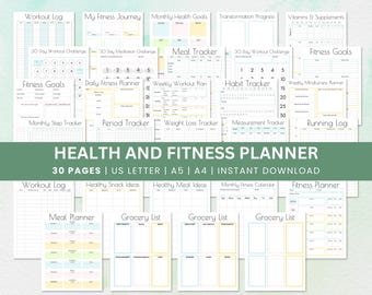 Health and Fitness planner bundle, Fitness tracker, Fitness journal, Workout planner, Weight loss tracker, Wellness journal, Health Goals
