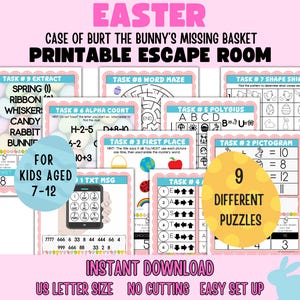 Easter escape room for kids, Printable escape room for kids, Easter party game, Kids Easter activity, Escape room games, Easter bunny escape