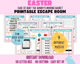 Easter escape room for kids, Printable escape room for kids, Easter party game, Kids Easter activity, Escape room games, Easter bunny escape