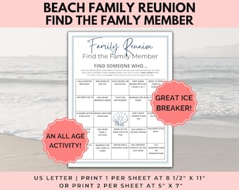 Family Beach Reunion Find the Family Member, Family Group Game, Family Reunion Bingo, Family IceBreaker game, Summer Family Reunion Activity