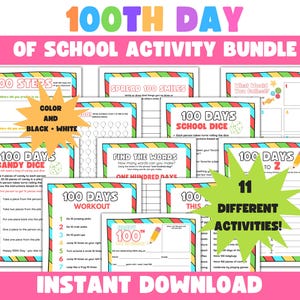 100th Day of School activity bundle, 100th day of school worksheet, 100 days of school printable, 100 days classroom party, 100 days party