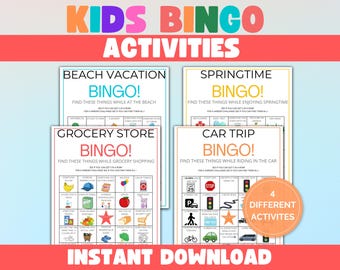Kids Bingo Activity bundle, Car trip game, Classroom Bingo Activity, Spring Bingo Game Printable, Preschool Bingo, Easy Daycare bingo game