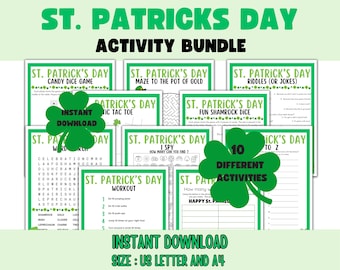St. Patricks Day activity bundle, St Pattys Day game bundle, St Patrick's day printable, St Patricks activity bundle for kids, Classroom fun