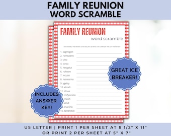 Family BBQ Reunion Word Scramble, Family Group Game, Summer Family Word Game, Family Ice Breaker game, Summer Family Reunion Activity