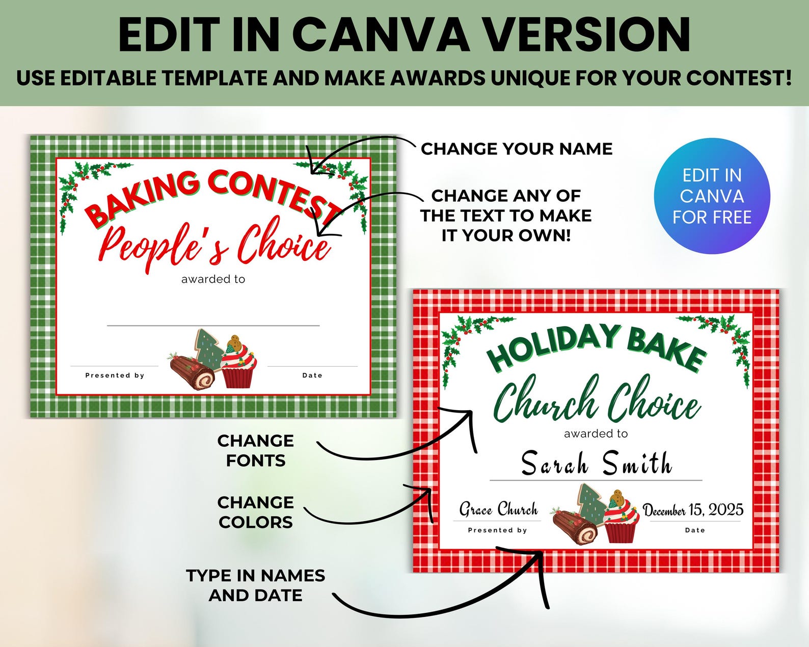 Editable Holiday Baking Competition Kit, Baking Contest Award ...