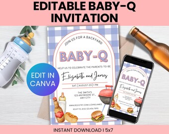 Editable Baby Q Invitation Template, Baby Q Baby Shower Invitation, Summer Baby Shower Invite, BBQ Baby Shower Invitation, Co-ed Baby Shower