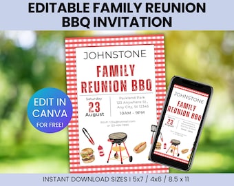Editable Family Reunion BBQ Invitation, Family BBQ Invitation, Summer Family Reunion Invite, Custom Family Cookout Invite, Backyard BBQ