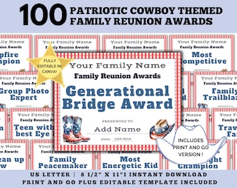 Editable Family Reunion Cowboy Themed Awards, Western Themed Family Reunion Awards, Funny family certificates, Printable Family Party awards