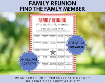 Family BBQ Reunion Find the Family Member, Family Group Game, Family Reunion Bingo, Family Ice Breaker game, Summer Family Reunion Activity