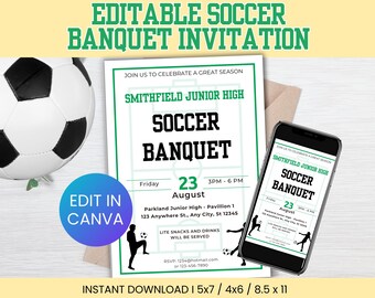Editable Soccer Awards Banquet Invitation Template, Soccer Party Invitation, Custom Soccer End of Season Invitation, Soccer gathering Invite