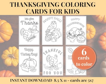 Thanksgiving kids coloring cards, Kids thanksgiving craft activity, Childrens coloring activity, Thanksgiving craft, Kids DIY coloring cards