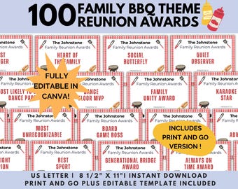 Editable Family Reunion Awards Printable, Funny Family Reunion Award Certificates, Family BBQ Reunion Awards, BBQ Themed Reunion Awards