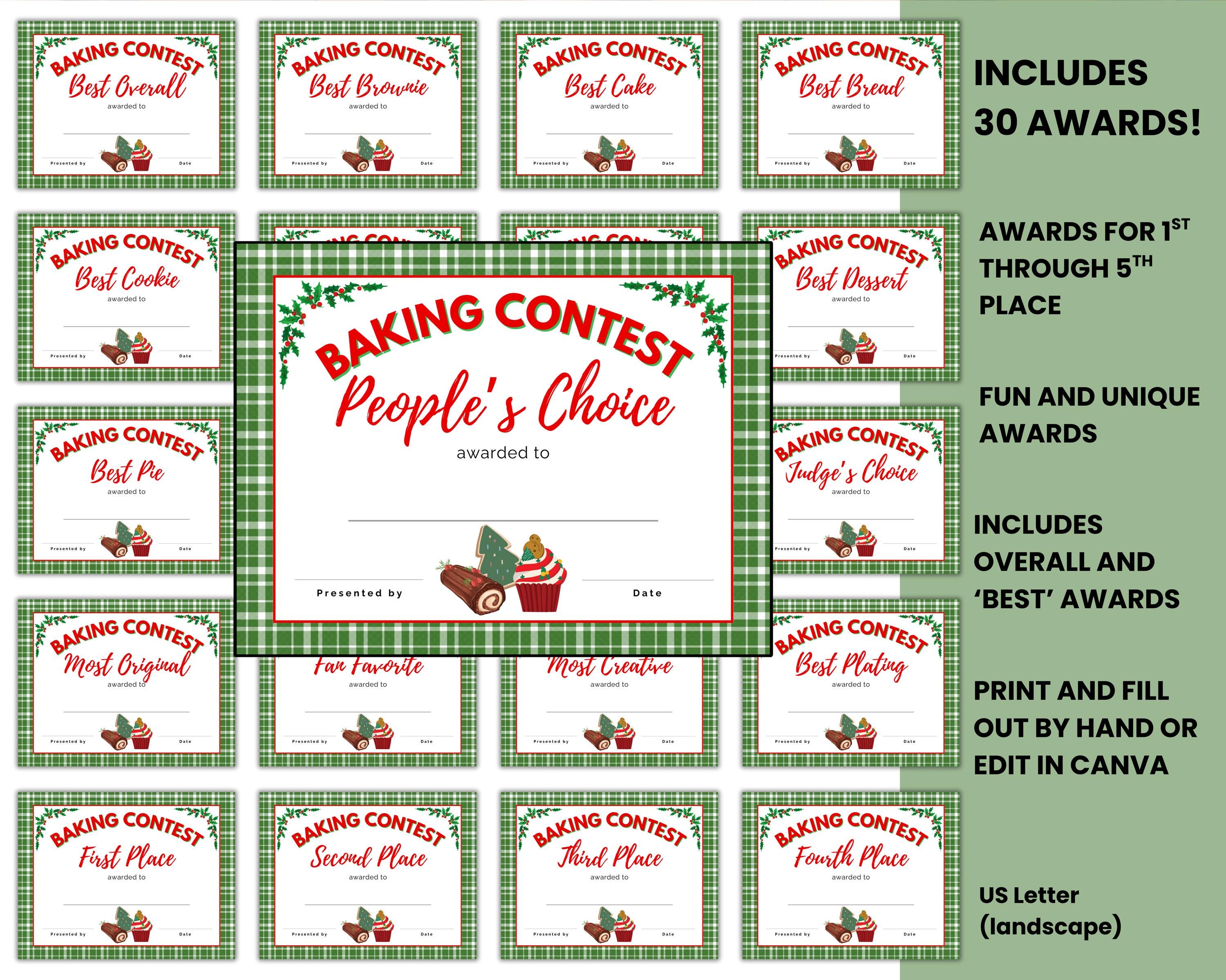 Editable Holiday Baking Contest Awards, Baking Competition Certificates ...