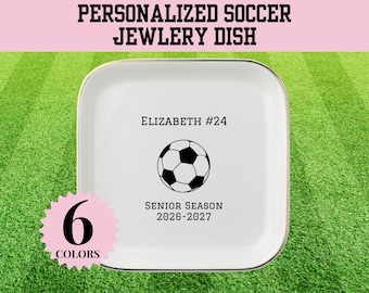 パーソナライズされたサッカージュエリーディッシュ、サッカーシニアシーズンギフト、サッカージュエリーディッシュ、カスタムジャージ名と番号の小物入れ、サッカーギフト