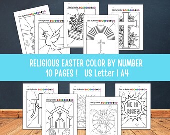 Easter Color by Number, Christian kids Easter coloring pages, Sunday school Easter coloring activity, Sunday school coloring craft, easter