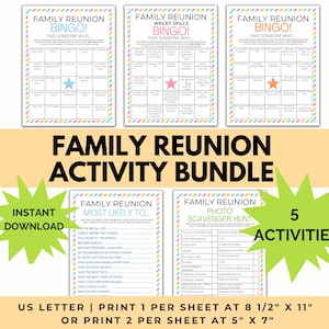 Family Reunion Activity Bundle, family activity, reunion games, Family Reunion Bingo, printable reunion games, Family Reunion Games, reunion