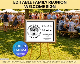 Editable Family Reunion Welcome Sign, Our Roots Run Deep Welcome Sign, Custom Name Reunion Poster, Summer Reunion, Family Reunion Decoration