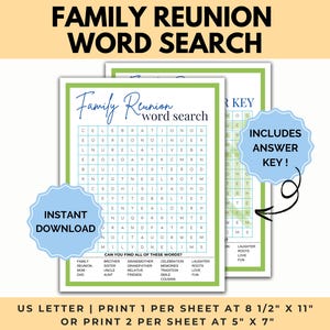 Family Reunion Word Search, family reunion games, printable reunion game, fun family games, ice breaker games, Family word search printable