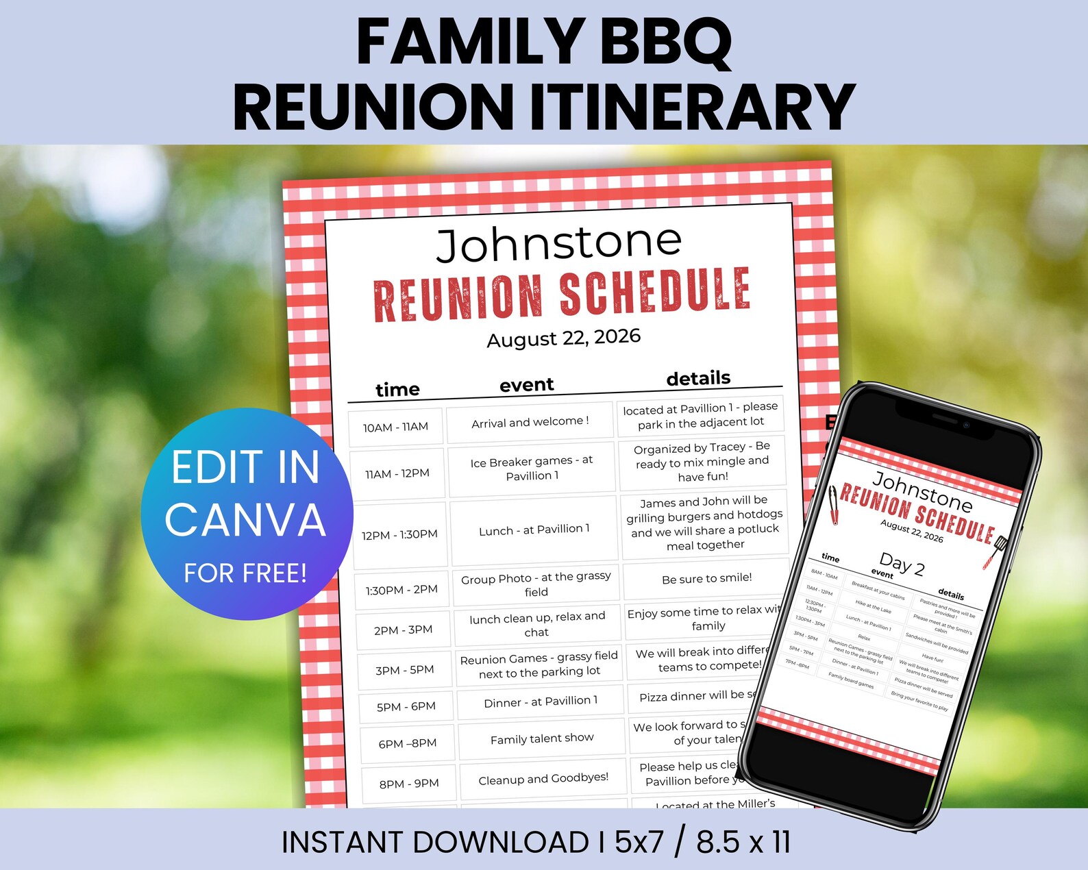 Editable Family Reunion BBQ Itinerary Template, Reunion BBQ Agenda ...