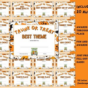 trunk or treat awards, trunk or treat certificates, trunk or treat sign, trunk or treat voting