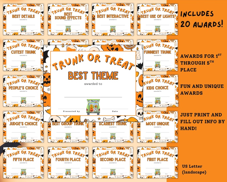 trunk or treat awards, trunk or treat certificates, trunk or treat sign, trunk or treat voting