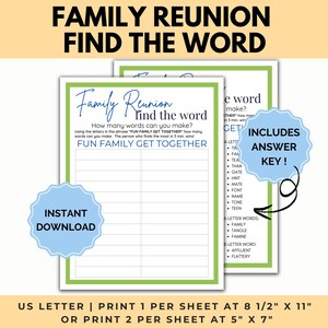 Family Reunion Find the Word, family reunion games, printable reunion game, family gathering, Reunion icebreaker games, summer reunion game