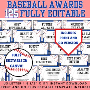 Editable Baseball Awards, Funny Baseball Awards, End of season Award Certificates, Baseball team awards, Baseball banquet awards, team party