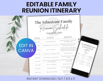 Editable Family Reunion Itinerary Template, Family Reunion Agenda, Custom Reunion Itinerary, Reunion template, Reunion program template