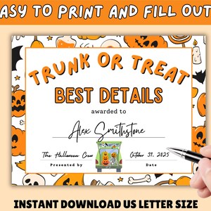 halloween awards for trunk or treat, printable trunk or treat award, halloween party, kids halloween ideas