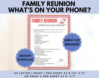 Family BBQ Reunion Whats on Your Phone, Family Group Game, Family Cell Phone Game, Family Ice Breaker game, Summer Family Reunion Activity